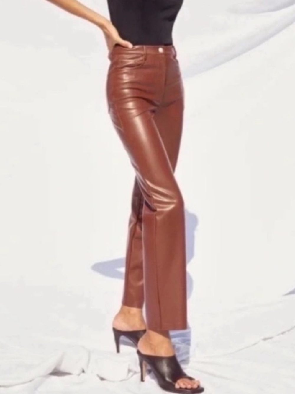 Wilfred Melina Brown Faux Leather Straight-Leg Pants Size 6